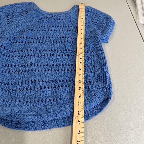 Sandro Sweater Women 1 Blue Open Knit Short Sleeve Cotton Pretty Spring Casual S - Picture 9 of 11